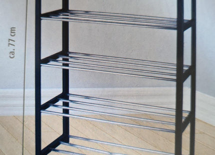 Alpina - Schoenenrek - 5-Laags Schoenenrekje - Opbergrek - 50 x 20 x 77 CM - Ruimte voor 10-15 Paar Schoenen - Makkelijk te Monteren - Zwart/Zilver - MBDeals.nl