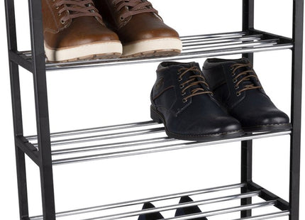 Alpina - Schoenenrek - 5-Laags Schoenenrekje - Opbergrek - 50 x 20 x 77 CM - Ruimte voor 10-15 Paar Schoenen - Makkelijk te Monteren - Zwart/Zilver - MBDeals.nl