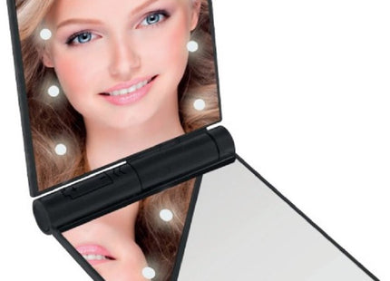 Benson - Make up Spiegel - Met Led Verlichting - 8 x Led - 11,5 x 8,5 cm - Dubbelzijdige spiegel - Handspiegel - MBDeals.nl