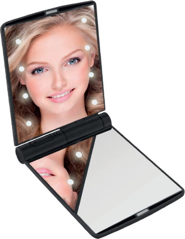 Benson - Make up Spiegel - Met Led Verlichting - 8 x Led - 11,5 x 8,5 cm - Dubbelzijdige spiegel - Handspiegel - MBDeals.nl