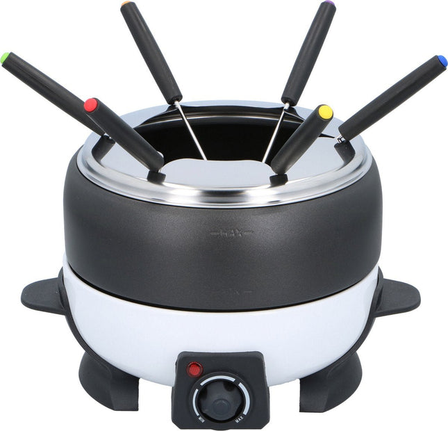 Cuisinier - Deluxe Fondueset - 6 Personen - Elektrisch - RVS - Vleesfondue - Kaasfondue - Chocoladefondue - Zwart Wit - MBDeals.nl