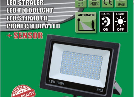 Hofftech - LED Straler - Bouwlamp Smd met Sensor - 100 Watt - IP65 - MBDeals.nl