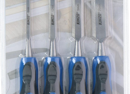 Kinzo - Beitelset - 4 Stuks - 6/ 12/ 18/ 25 mm - Carbonstaal - voor Houtbewerking - MBDeals.nl