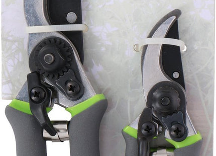 Kinzo - Snoeischaren - 2 Stuks Tuinscharen - 21 CM en 16 CM - Speciale Coating voor Grip, Comfort en Duurzaamheid - Grijs/Groen - MBDeals.nl