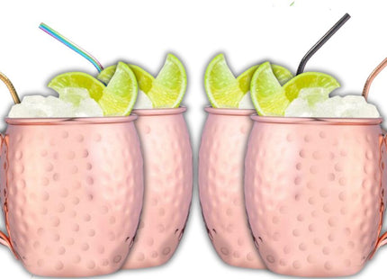 Stegger - Moscow Mule bekers - Koperen Moscow Mule bekers - Set van 4 stuks - Inclusief rietjes - 500 ml Moscow Mule bekers - MBDeals.nl