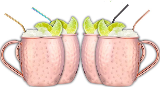 Stegger - Moscow Mule bekers - Koperen Moscow Mule bekers - Set van 4 stuks - Inclusief rietjes - 500 ml Moscow Mule bekers - MBDeals.nl