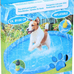 Waterspeelmat Hond - Ø100 CM - Hondenbad en Koelmat - met Sproeiers - Past op Vrijwel Elke Tuinslang - PVC - Blauw - MBDeals.nl